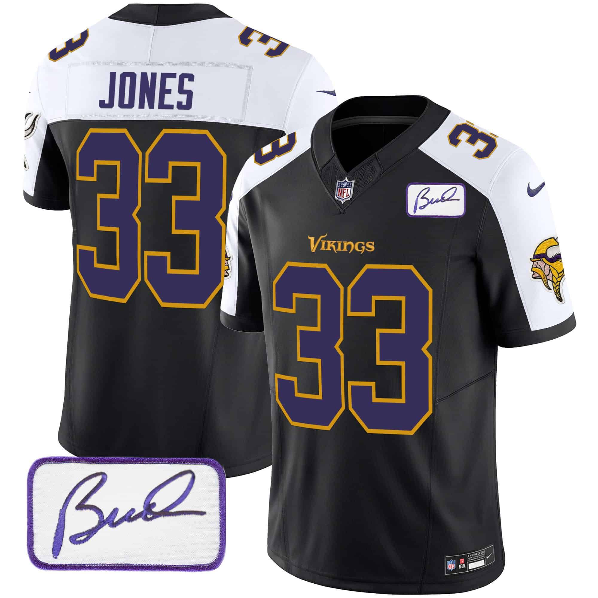 Men Minnesota Vikings 33 Jones Black 2024 Nike Bud Grant Patch Classic Limited NFL Jersey